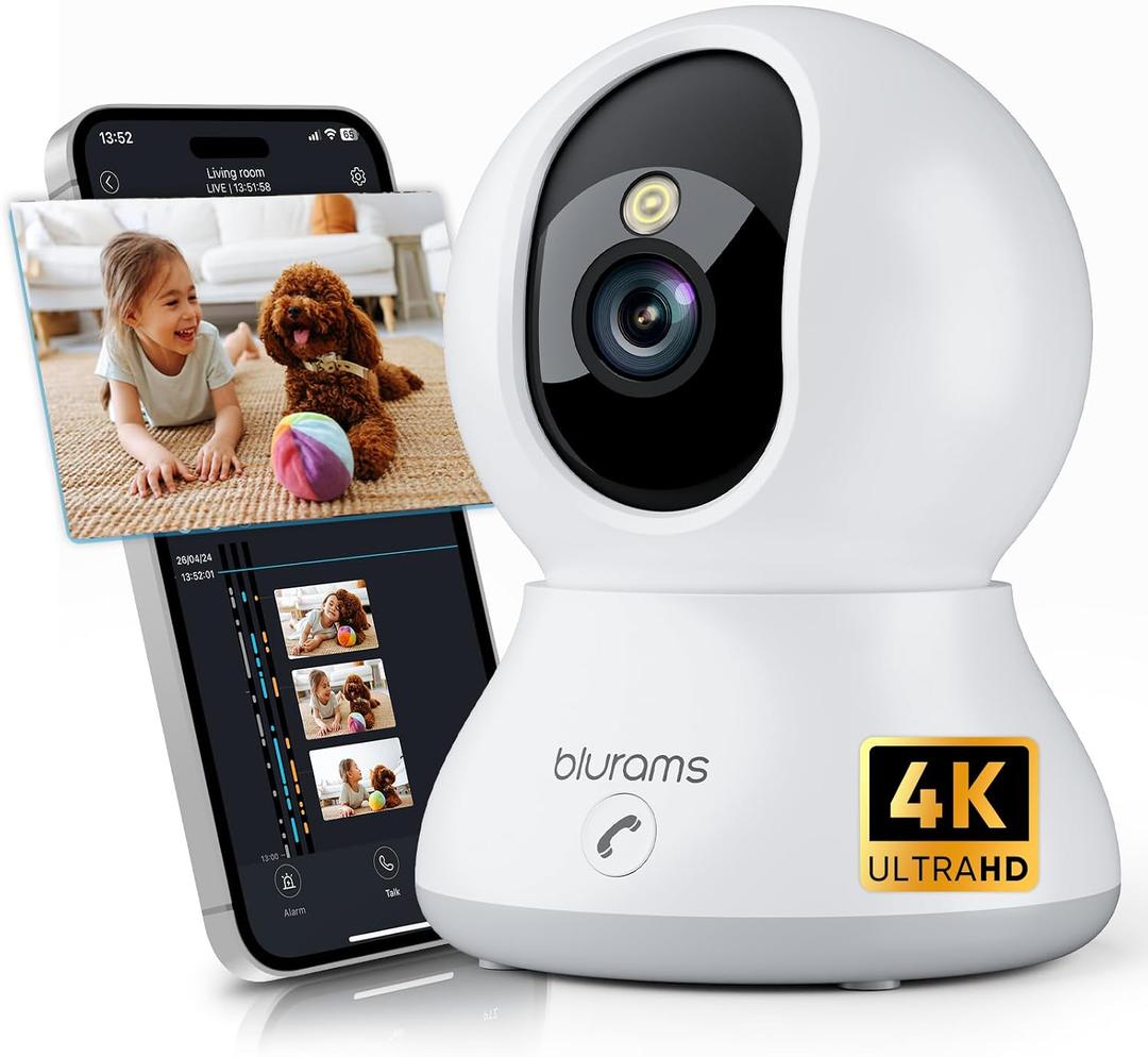 blurams 8MP Indoor Camera, 360 PTZ Baby Monitor, Pet Camera with Phone App, One-Touch Call, Free Human/Pet/Motion/Sound/Cry Detection, Dual-Band WiFi 6, Compatible with Alexa