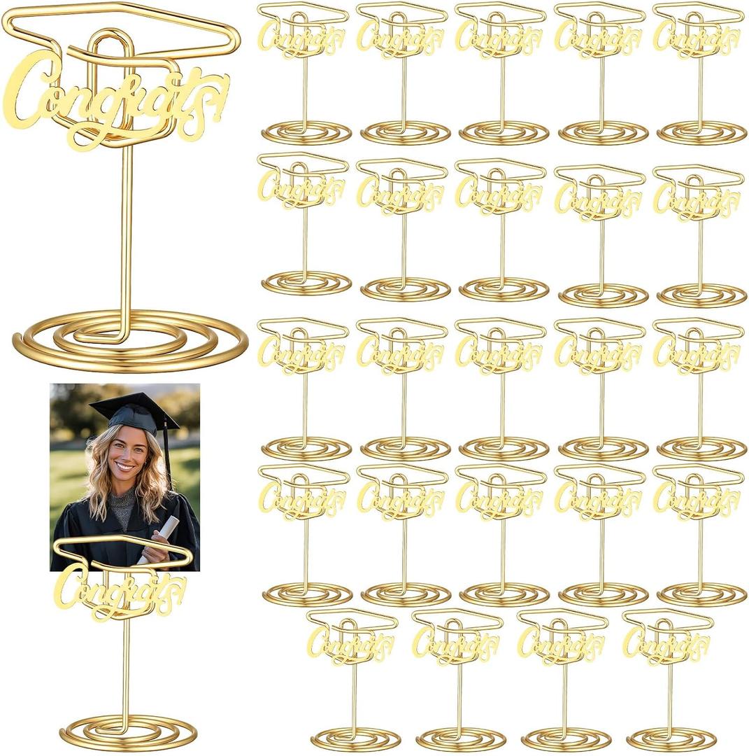 Colarr 24 Pcs 2026 Graduation Photo Holders for Table Centerpieces Gold Grad Cap Picture Display Table Number Holders Card Stands for Class of 2026 Graduation Party Decorations Supplies