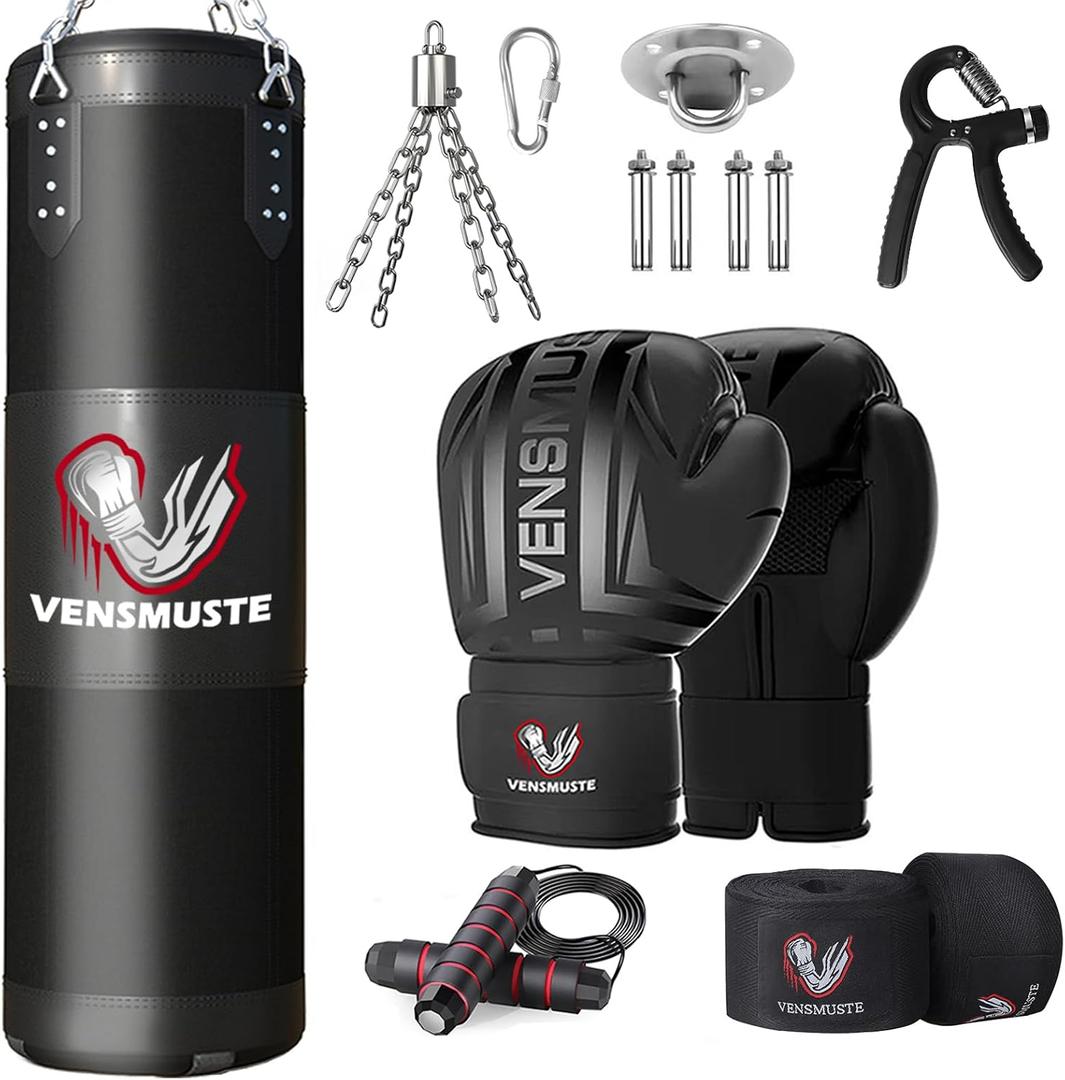 Vensmuste Punching Bag for Adults, 4FT Oxford Heavy Boxing Bag Set, Punching Bag with 12OZ Boxing Gloves, Chains, Hand Wraps, etc. Suitable for MMA Karate Kickboxing Boxing - Unfilled