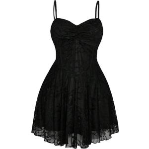 BEAUDRM Women's Plus Size Lace Gothic Dress Goth Grunge Mini Dress Ruffle Short Sundresses Black Large Plus