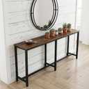 Homleke 71" L Bar Table,Narrow Long Kitchen Dining Table, Counter Bar Height Table, High Pub Desk,Metal Frame, Rustic Brown and Black