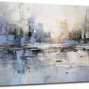 Large Abstract Living Room Canvas Wall Art Blue and White Reflection painting Decor Pictures Modern Big Neutral Posters Prints for Bathroom Bedroom Office Home Decoration (40"L x 20"W)