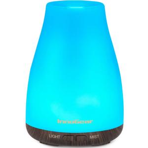 InnoGear Essential Oil Diffuser, Ultrasonic Diffusers for Home Aromatherapy Humidifier for Mother's Gift Bedroom Room 7 Colors LED 2 Mist Mode Auto Off, Brown Base