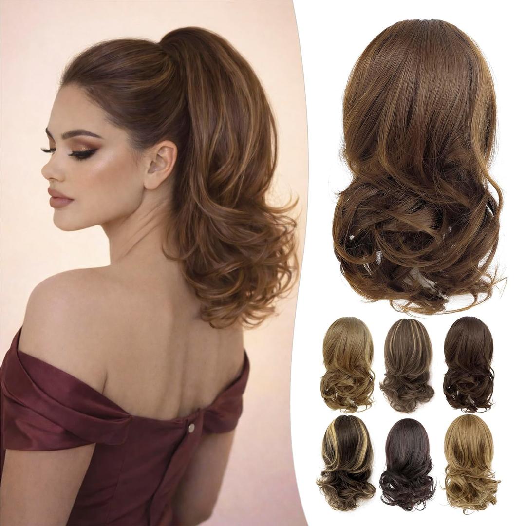 Curly Claw Clip Ponytail Extension 14 Inch Pony Tails Hair Extensions Clip on Ponytail For Women Hair Clip Extensions Fake Ponytail（#8 Copper Brown）