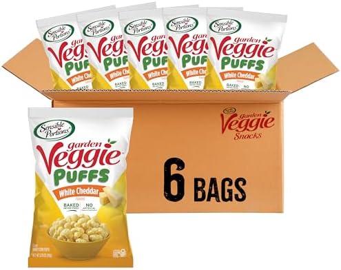 Sensible Portions Veggie Puffs, White Cheddar Flavor, Gluten-Free Chips, 3.75 Ounce Bag, 6-Pack, Best Before: 27/JAN/26
