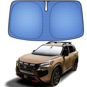 Windshield Sun Shade for Fit Nissan Rogue 3rd Gen.2021-2025 Foldable Sunshade with Titanium Silver & Ice Blue Layer, UPF50+ Car Window Shade