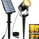 T-SUNUS Solar Landscape Spotlights, Solar Garden Spot Light IP65 Waterproof 9.8ft Cable, 2000mAh Separated Solar Panel, Auto On/Off for Garden Driveway Pathway Pool Area(Warm White 3000K) (1-IN-1, Yellow)