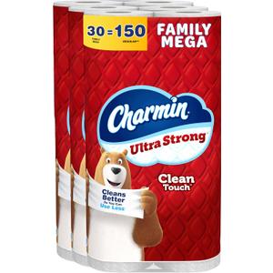 Charmin Ultra Strong Clean Touch Toilet Paper, 30 Family Mega Rolls = 150 Regular Rolls