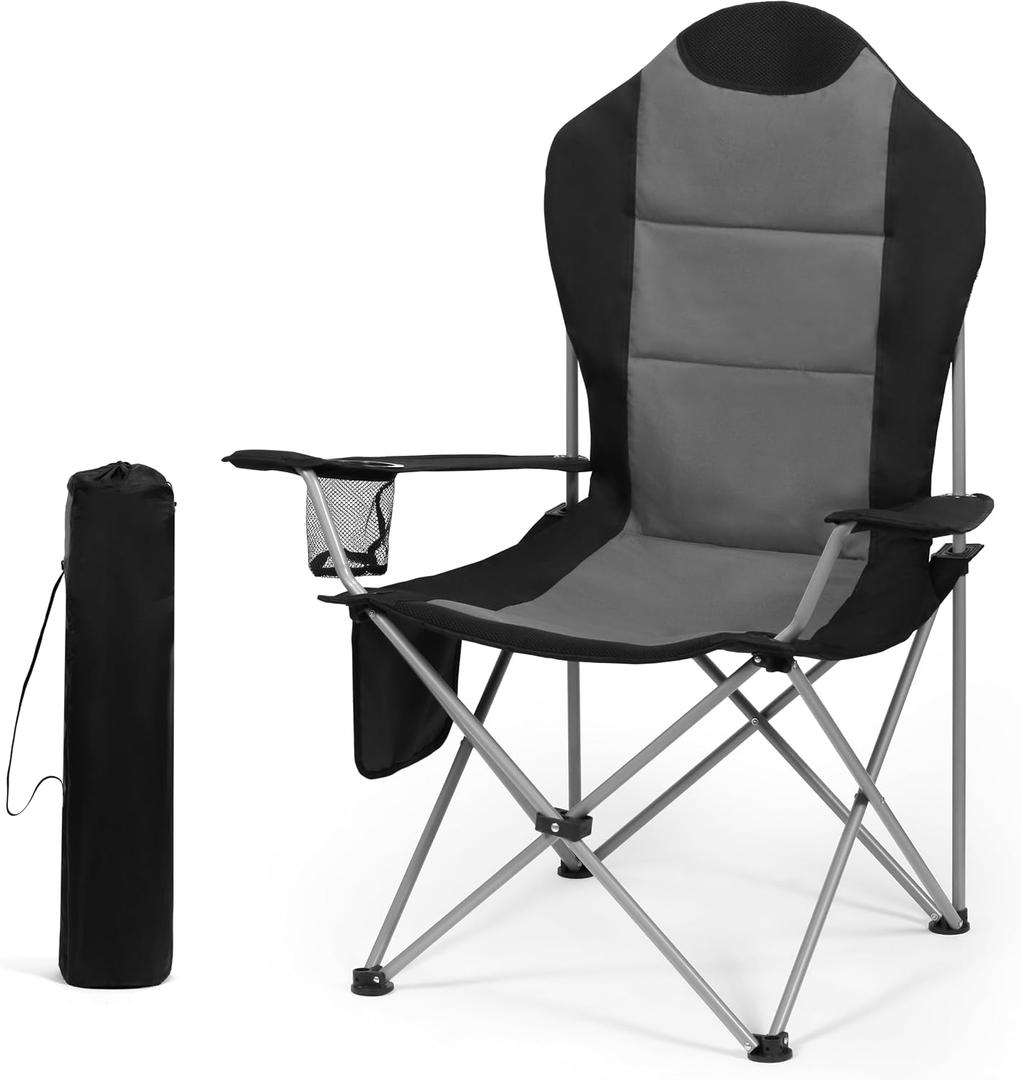 OUTSIDER Folding Camping Chair for Adults Heavy Duty Supports 400 lbs, Portable Outdoor Chair with Cup Holder, Side Pocket & Large Rear Storage Bag, Lightweight Lawn Chair for Camping (Style-4, 1)