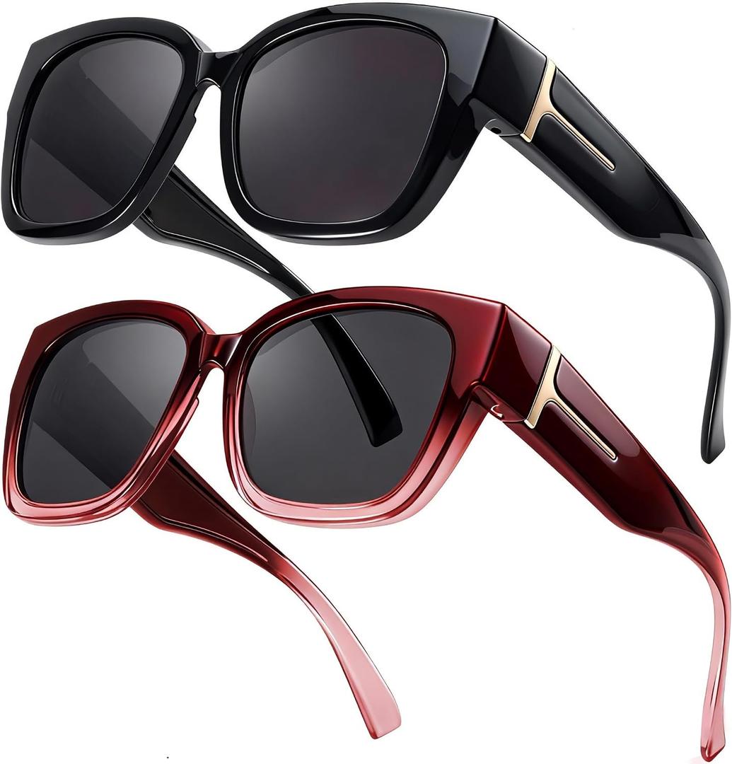 LVIOE 2 Pack Polarized Fit Over Sunglasses for Women Men Oversized Square Over Glasses Sunglasses with UV Protection LS7511