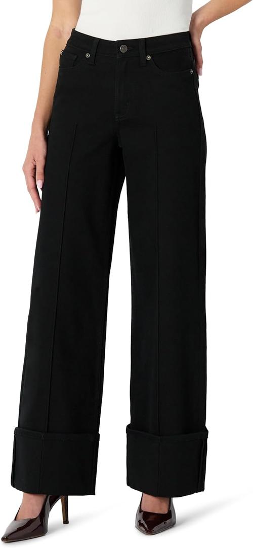 Amazon Essentials (Demi's Pick) Women's High-Rise Wide Leg Cuffed Jean (6, Black)