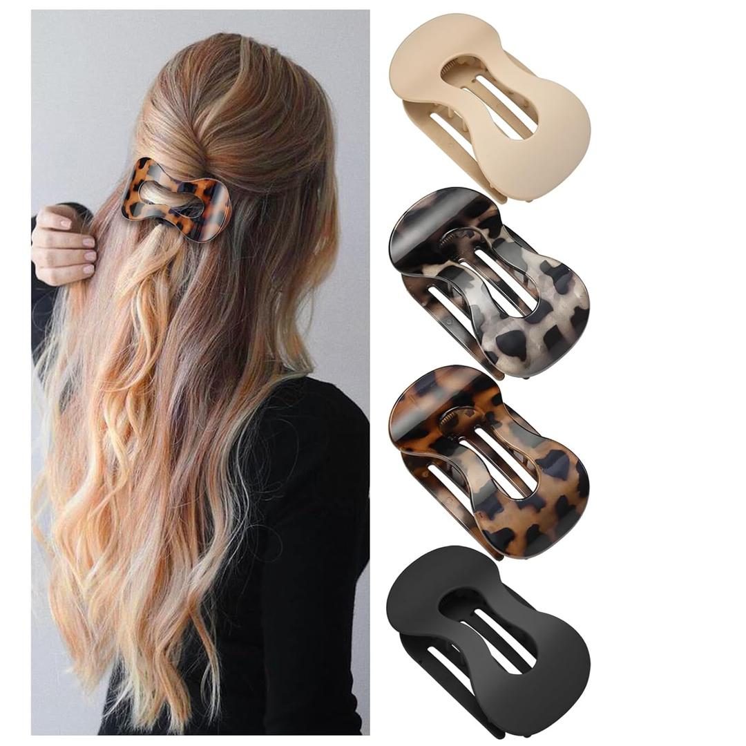 Flat Hair Clips for Women,French Lay Flat Claw Clips,Matte Strong Hold Side Hair Clip Thick & Thin Hair No-Slip Duck Billed Jaw Claw Clip 4 Pcs