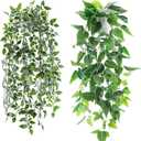 Der Rose 2 Pack Fake Plants Hanging Faux Potted Ivy Vine Artificial Plants Indoor for Room Bathroom Wall Shelf Outdoor Decor