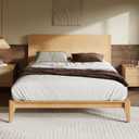 Merax King Size Bamboo Platform Bed, Mid-Century Modern Bed Frame with Tall Headboard, Solid Sustainable Bedframe King-Size, Wood Slat Support, No Box Spring Needed, Easy Assembly, Natural