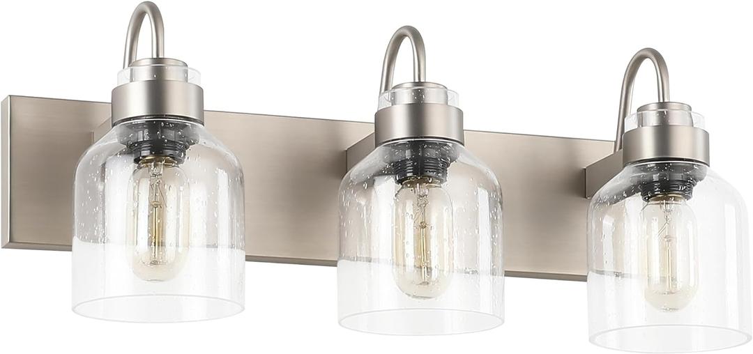 PRESDE Vintage 3 Light Bathroom Light Fixtures Over Mirror Brushed Nickel Bathroom Vanity Lights with Bubble Glass Shades Bath Vanity Lighting (3-lights, Brushed Nickelwith Bubbles)