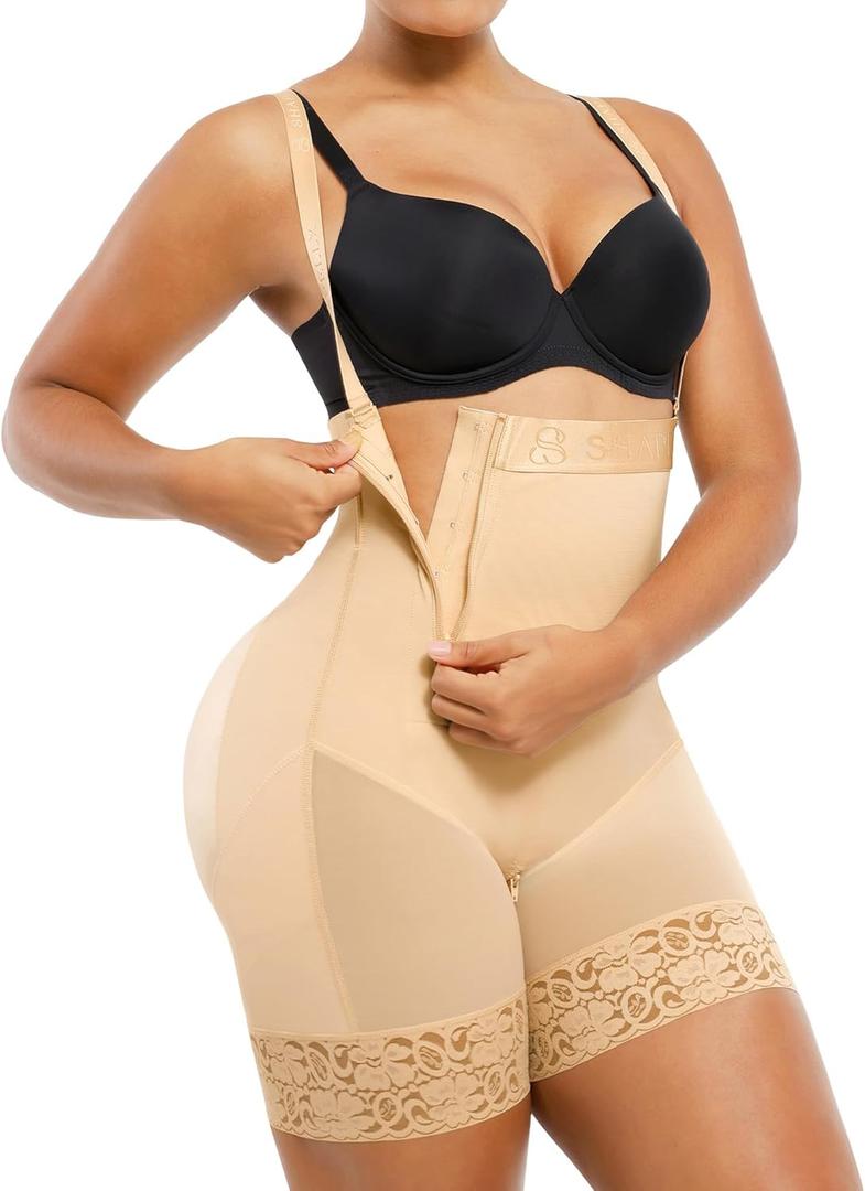SHAPELLX Tummy Control Shapewear Faja Colombianas Side Zipper Body Shaper Plus Size Postpartum Bodysuit With Butt Lift (Large, B10-dark Beige)