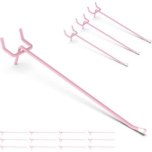 HUHOLE Pegboard Hooks 6 Inch 50PC, Pink Peg Board Hooks, Fit 1/4" or 1/8" Pegboard, Ideal Peg Board Organizer Accessories for Wall Display, Crafts Organization, Kitchen Organizer(Pink, 6 Inch)