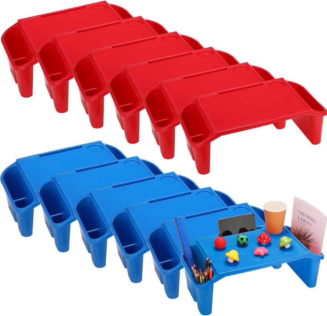 Kisston 12 Pcs Kids Lap Desk Bulk Tray Lap Table Bed Table Plastic Desk with Extra Storage Space Activities Children Portable for Kids Students Work Study School Classroom(Blue, Red)