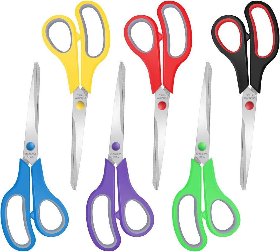 Scissors Bulk 6 Pack,8" Multipurpose Heavy Duty Sharp Scissors,Stainless Steel Sewing Craft Shears for Home Office High/Middle School, Xnluothsk