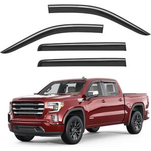 Outside-Mount Window Rain Guards Fit for 2019-2026 Chevy Silverado & GMC Sierra Crew Cab, Extra Durable Window Visors Deflector, Dark Smoke, Vent Shades for 19-26 1500 2500HD 3500HD Crew Cab