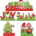 Capoda 5 Pcs Christmas Table Signs Decorations Merry Christmas Wooden Table Centerpieces Red and Green Joy Believe Tabletop Ornament Desktop Decor for Xmas Holiday Party Home Decorations Supplies