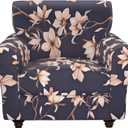 2 Piece Stretch Chair Covers Armchair Couch Covers,Floral Pattern Armchair Sofa Slipcover with Separate Chair Cushion Cover,Washable Furniture Protector for Living Room, Size: Armchair (Navy Blue)