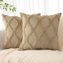 decorUhome Summer Throw Pillow Covers 18x18 Inch Set of 2, Soft Plush Faux Fur Wool Khaki Accent Couch Pillow Covers for Modern Farmhouse Bed Sofa Living Room