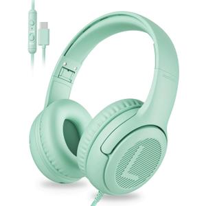awatrue USB-C Kids Headphones with Mic - 85/94dB Volume Limiter, Foldable Wired Toddler Headphones for Boys & Girls, Over-Ear Type-C Kid Headphones for School, Travel, lPad, Tablet & Smartphones