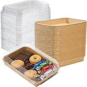 30 Pack 15oz Charcuterie Boxes with Clear Lids, To Go Paper Small Charcuterie Box with Lid, 7.5 x 5.2 x1.8in Disposable Bakery Take Out Containers for Desserts, Cookie, Charcuterie, Snack and Fruit