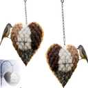 Handmade Alpaca Wool Bird Nest Heart, Nesting Material Frame with Chain, Hummingbird Shelter Box, Wild Bird Winter Tree House (2 PCS)