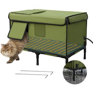 Palopalo Indestructible Heated Cat House for Outside in Winter, 100% Weatherproof, Highly Insulated, Safe Escape Door, Outdoor Cat Shelter with Heater for Feral Stray Barn Cat Kitty, Large