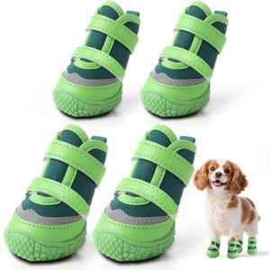 Dog Shoes for Small Dogs, Breathable Dog Boots Paw Protector for Hot Pavement Winter Snow, Dog Booties with Reflective Strips Rugged Anti-Slip Sole for Hardwood Floors Outdoor Walking Green Size 3 (#3 (Width 1.49 inch) for 11.0-16.5 lbs)