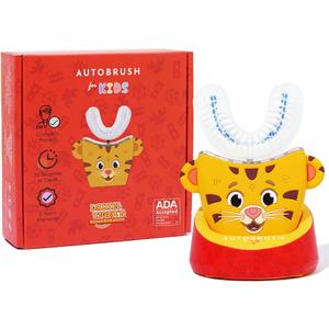 Autobrush Kids Electric Toothbrush – Only ADA Accepted U-Shaped Toothbrush, Clinically Proven Up to 5.1X Better Cleaning, 30 Seconds, Full-Mouth 360 Coverage, LED Lights, Music, Ages 6-8, Daniel Tiger