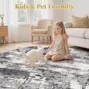 Area Rugs for Living Room: 10x10 Abstract Washable Rug Modern Neutral Large Soft Stain Resistant Non-Slip Backing Machine Table for Bedroom Dining Room Indoor Home Office Carpet - Black Grey