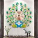 Large Peacock Wall Clock Silent Non-Ticking,3D Creative Luxury Decorative Wall Clocks Peacock Clocks Mid Century Big Wall Clocks for Living Room Bedroom Dining Room Decor,Dia 28 inch (Gold&green&blue)
