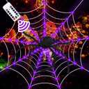 Halloween Decorations, 9FT Diameter Spider Web Lights with Black 4FT Spider, 160 LED Waterproof Net Lights, Remote Control, 8 Modes Cobweb for Yard House Garden Outdoor Indoor Party Haunted Decor
