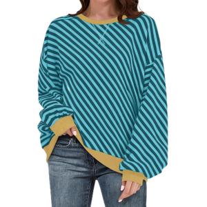 UEU Womens Diagonal stripes Sweatshirt Oversized Pullover Long Sleeve Top (XXL)