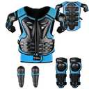 Youth Dirt Bike Gear, JUSTDOLIFE 5 PCS Motorcycle Armor Protection Jacket, Kids Motorcycle Armor with Knee Pads Elbow Pads Chest Protector Racing for Outdoor Sports (Blue)8-11Y