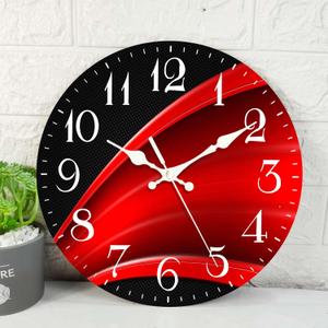 ArtSocket Wooden Wall Clock Silent Non-Ticking, Red Black Grid Luxury Modern Weave Abstract Stripe Geometric Round Wall Clocks Decor for Home Kitchen Living Room Office(12 Inch)