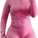 Vssjavun Women 2 Piece Outfits Sweatsuit Sets Long Sleeve Full Zip Workout Jacket Bodycon Shorts Set Tracksuit Loungewear (X-Large, Pink)