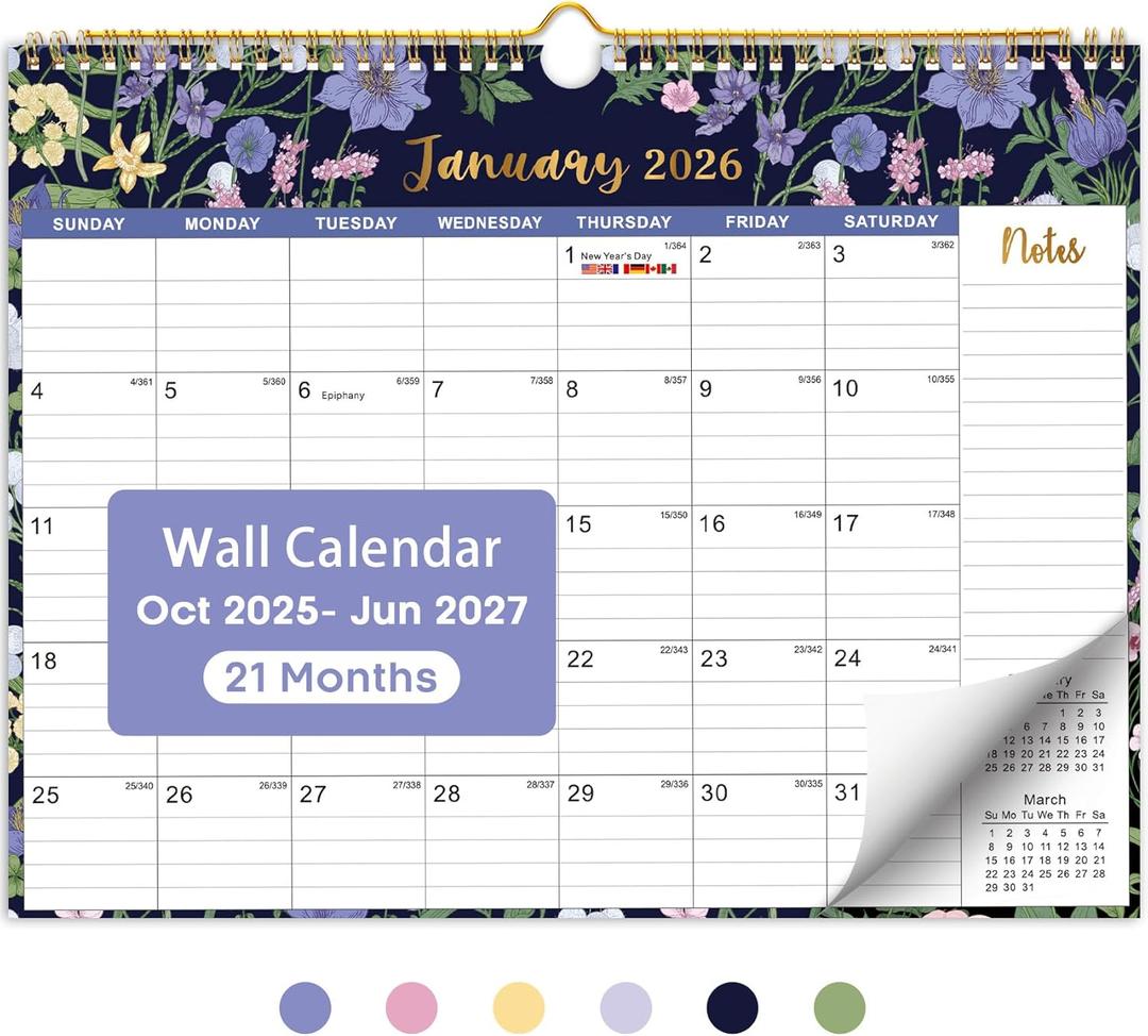 Calendar 2026-2027, 21-Month Wall Calendar Runs Until Jun 2027,11.5" x 14.7",Large Monthly Calendar with Twin-Wire Binding, Perfect for Home or Office - Midnight Garden