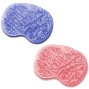 2 PCS Shower Foot & Back Scrubber Mat Hands Free Foot Massager Mat with Non-Slip Suction Cups, Wall Mounted Silicone Bathroom Wash Foot Pad Exfoliating Dead Skin Foot Brush (Pink & Purple)