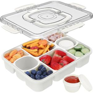 2 x Caperci Snackle Box Container With 2 Sauce Cup & Handle, 8 Compartment, 12.2 x 9.45 x 2.36 inches