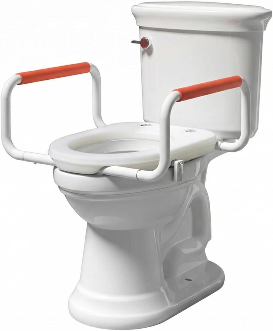 R&T Toilet Seat Riser 2" Raised Seat with Removable Padded Handles Fit for Elongated Toilets