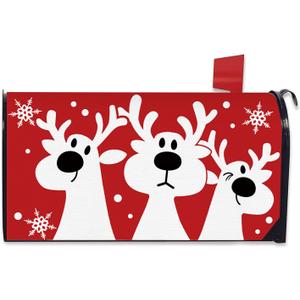 Christmas Reindeer Red Mailbox Cover Magnetic Standard Size 20.5" x 18", Xmas Snowflake Decorative Post Letter Box Wrap Decor, Winter Holiday Garden Yard Outdoor Decoration