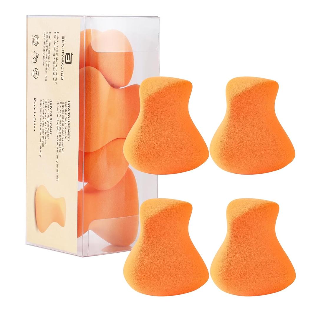 Makeup Sponges 4 Pack, Ultra Soft Beauty Blenders for Flawless Foundation Application, Latex-Free & Hypoallergenic Makeup Sponges For Foundation, Powder, Cream,Liquid (Orange)