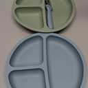 Baby Feeding Set, 2 Pack Silicone Divided Suction Plates for Baby, 2 Pack Spoons and Forks Set, BPA Free, Baby Led Weaning Supplies for Toddler Utensils (Blue)