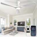 Depuley 52-Inch Ceiling Fans with Lights: White 3 Blade Flush Mount Low Profile Ceiling Fan for Bedroom - Dimmable Indoor Outdoor Fan with Remote APP Control Ultra Quiet DC Motor Timer