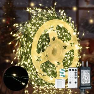 Fairy Lights Plug in 65Ft 1000LED Warm Christmas Garland Lights with Timer Remote Waterproof Firecracker Twinkle Cluster String Light for Bedroom Wreath Party Wreath Tree Decor Green Wire