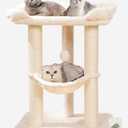 Happi N Pets 28" Large Cat Tree Tower for Indoor Cats, Cat Scratch Post with Large Bed for Maine Coon Big Cats, Sisal Cat Scratcher with Soft Perch & Hammock, Stable Cat Stand, Removable Cover-Beige